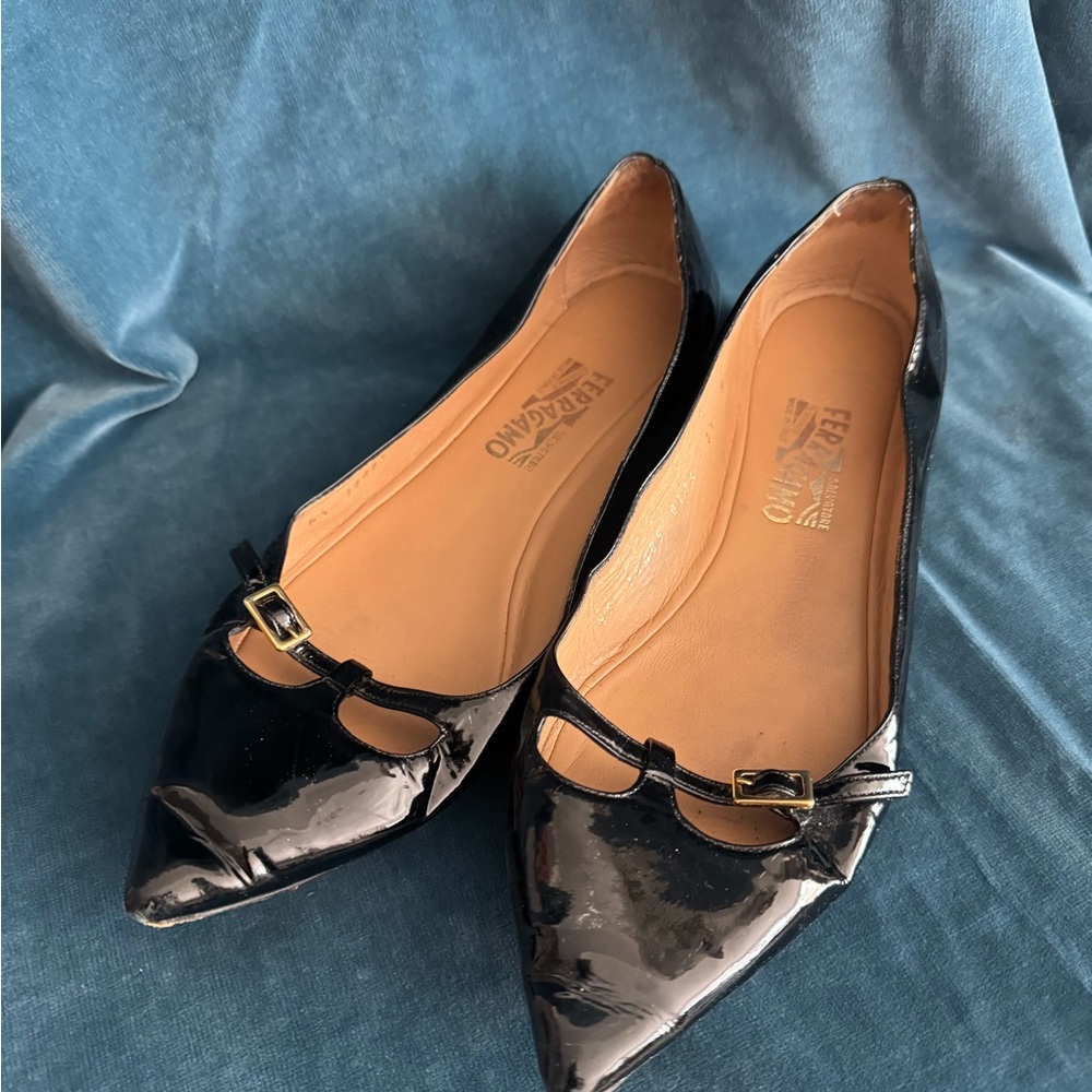 Salvatore Ferragamo Black Patent Leather Loafers